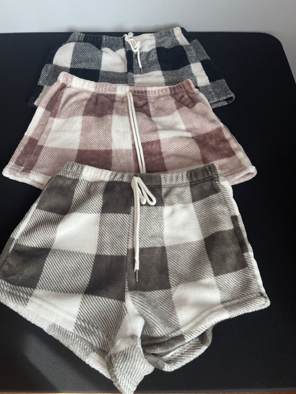 Fuzzy Pajama Shorts (Black/White, Mauve/White & Grey/White) Size M